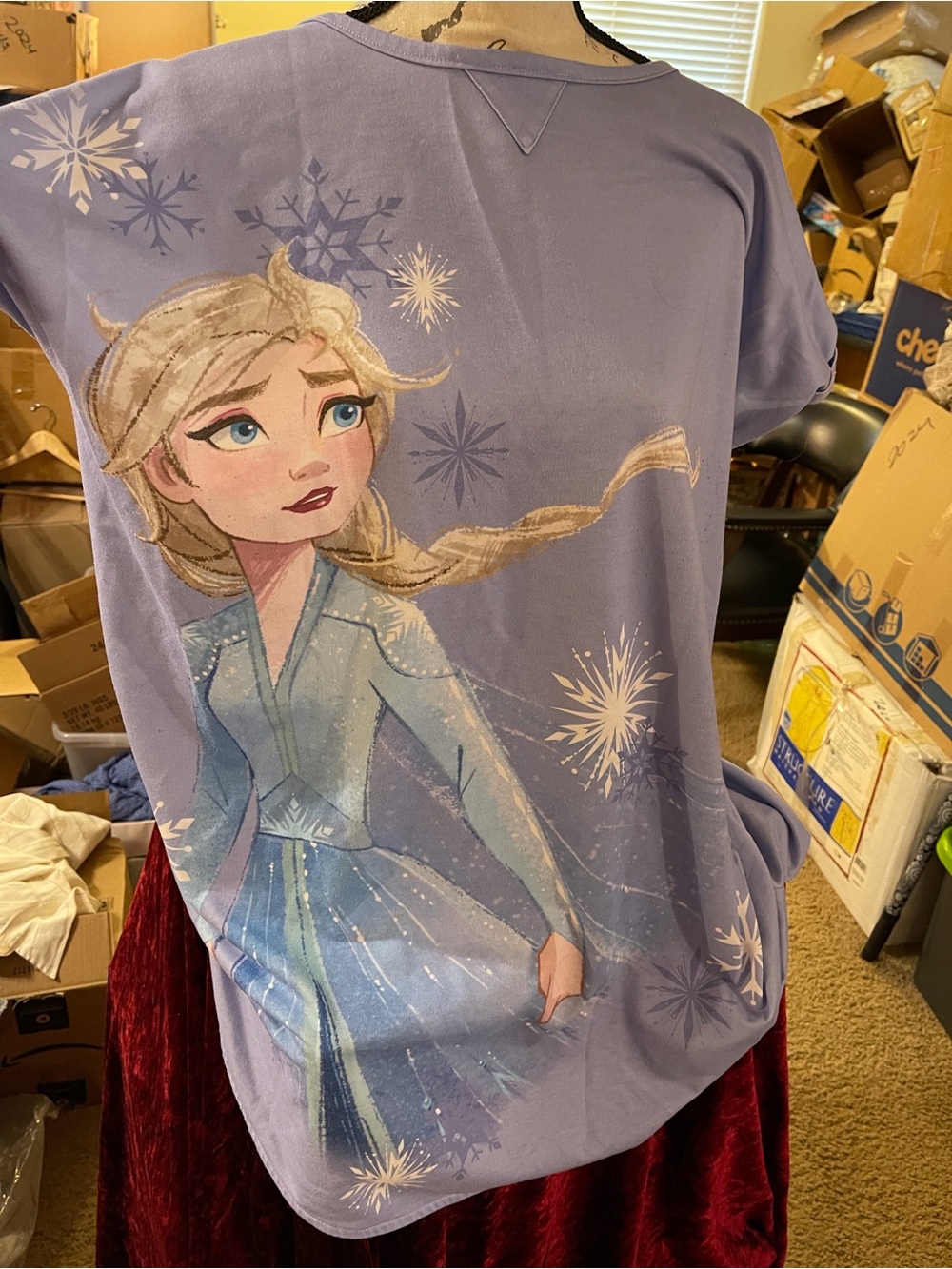 Elsa from Frozen the movie. Lavender night gown. To the knees.